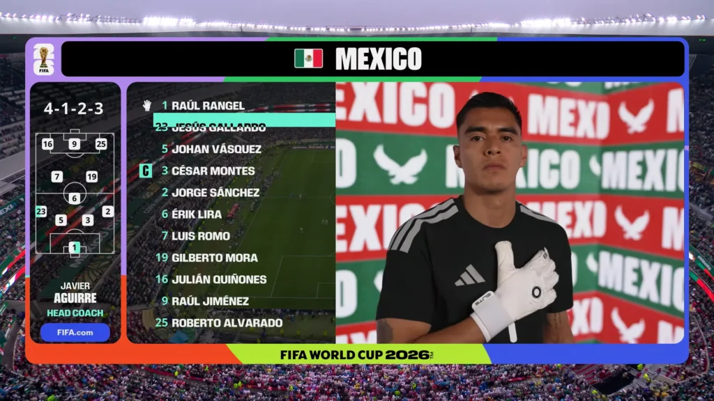 Mexico vs England first-minute highlight screenshot from the FIFA World Cup 2026 Round of 16.