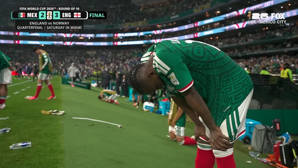 England and Mexico players during a late Round of 16 highlight at the FIFA World Cup 2026.