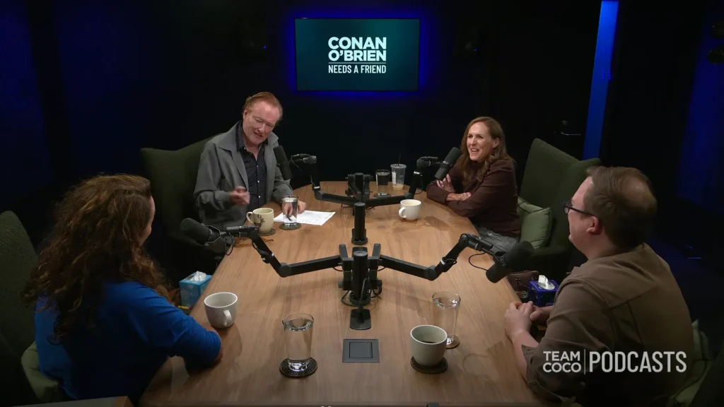 Molly Shannon speaking with Conan O’Brien during their full podcast conversation