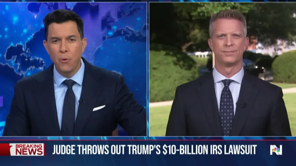 Tom Llamas speaking with an NBC News correspondent about the federal judge's ruling involving Trump's IRS lawsuit