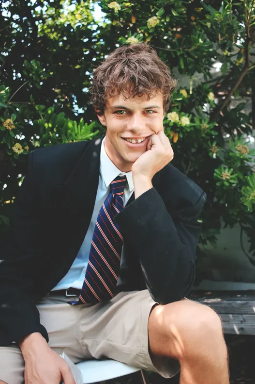 Nils Bremer smiles during his relaxed MMSCENE portrait session with Adam Washington