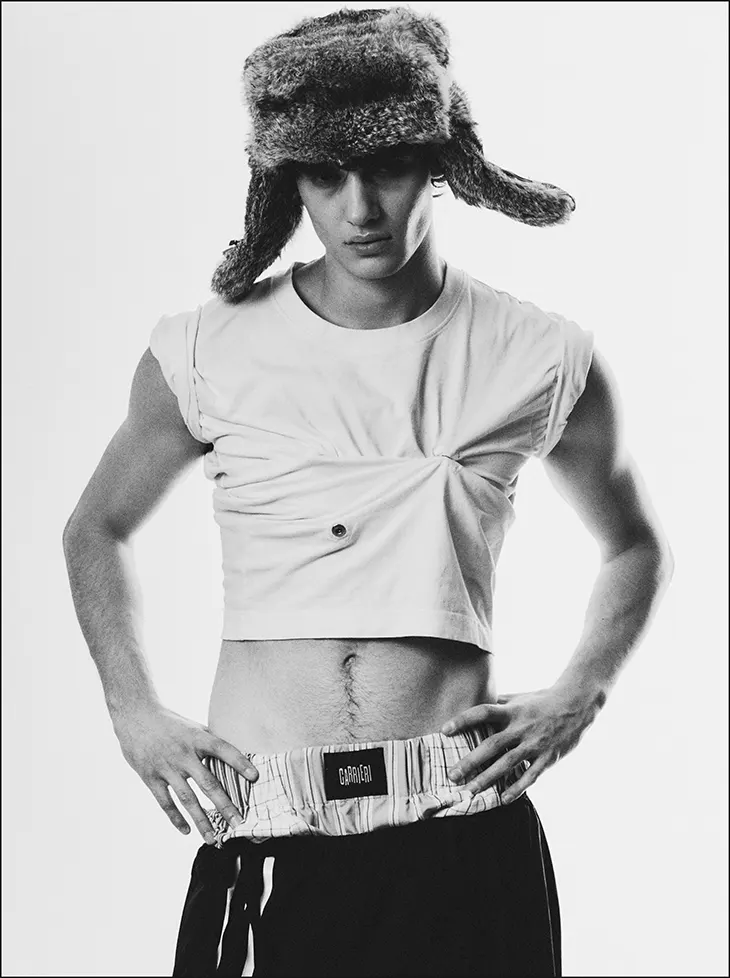 Juan Navarro models for the Noir Youth editorial by photographer David Temprano