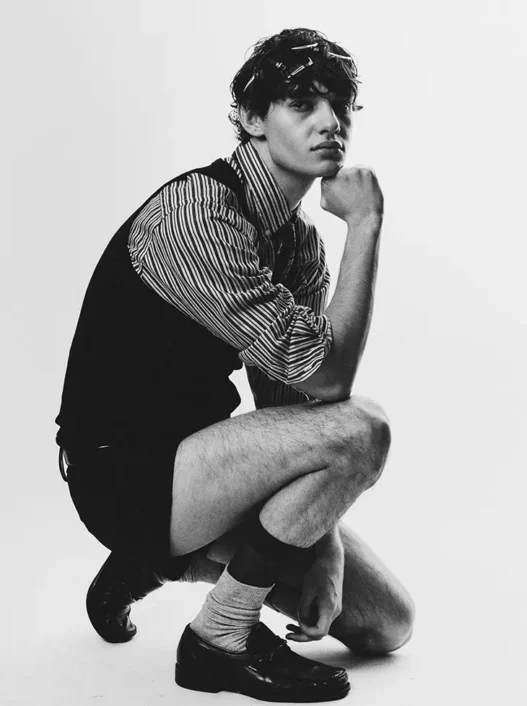 Juan Navarro posing for David Temprano's MMSCENE editorial Noir Youth