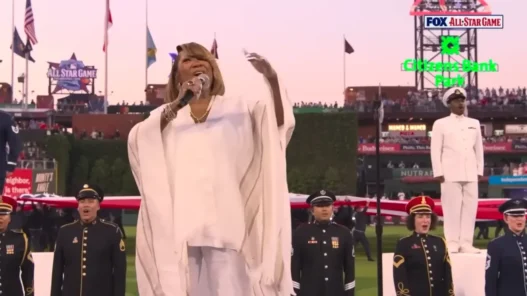 Patti LaBelle performs the national anthem before the 2026 MLB All-Star Game in Philadelphia