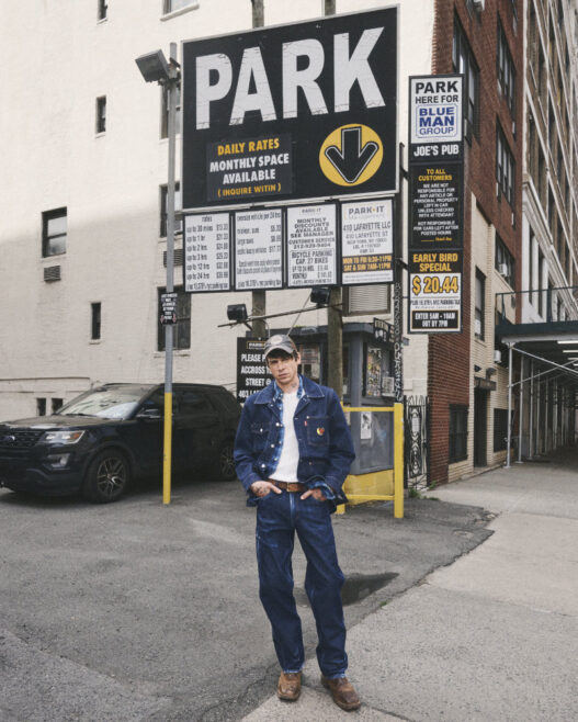 Veteran model Cole Mohr wearing the Levi’s and Sky High Farm Goods workwear collection