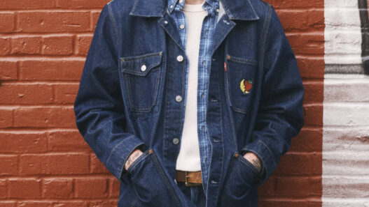 Veteran supermodel Cole Mohr wearing the Levi’s x Sky High Farm Goods workwear collection