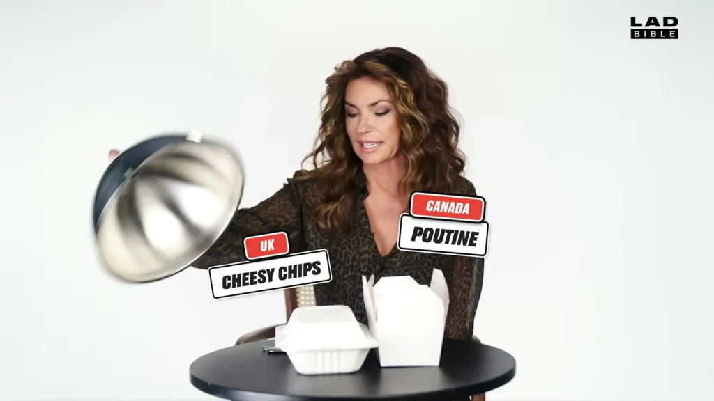 Shania Twain reacts to one of the Canada versus UK Snack Wars pairings