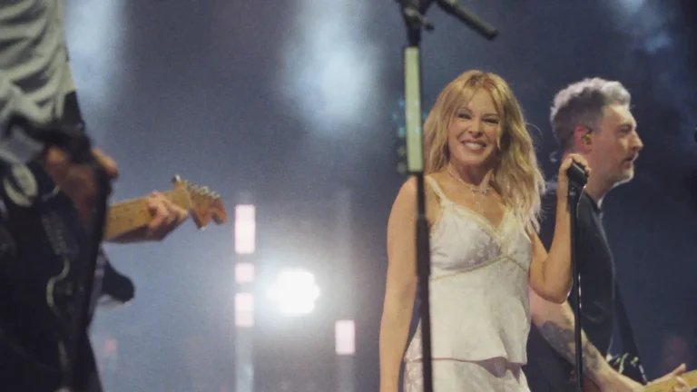 Kylie Minogue performing “These Alarms” live with Snow Patrol at Crystal Palace Park