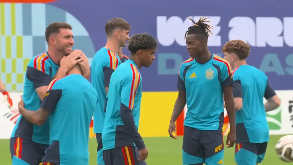 Spain training session image before the France vs Spain World Cup 2026 semifinal.