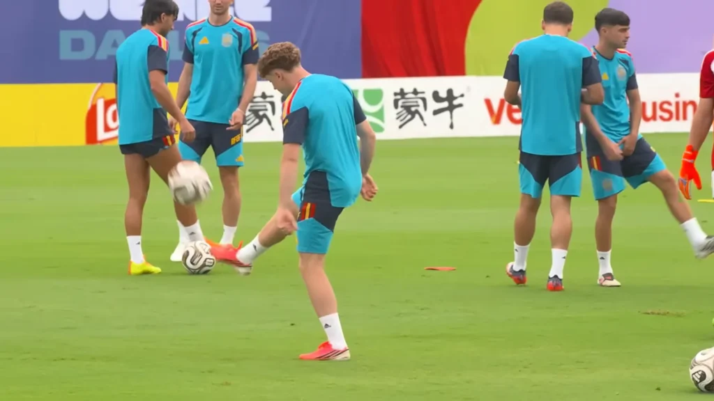 Spain squad training before facing France in the FIFA World Cup 2026 semifinal.