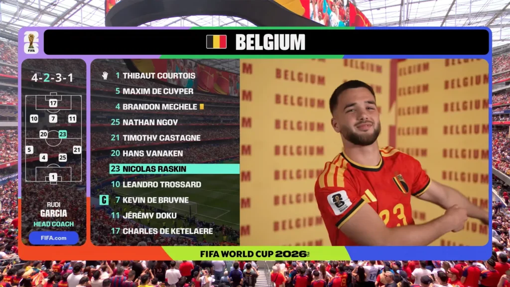 Early Spain vs Belgium quarterfinal highlight screenshot from the FIFA World Cup 2026.