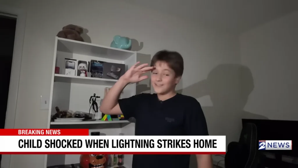 An image from KPRC’s report shows the Cypress home where a teenager survived a lightning-related electric shock.