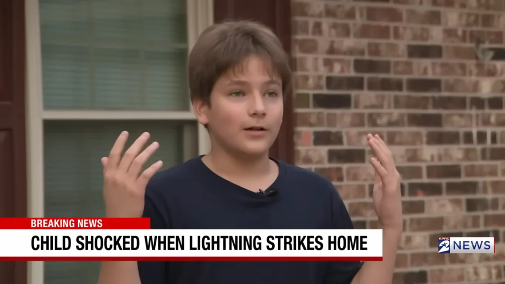 An image from KPRC’s report shows the Texas teen and home after the lightning incident.