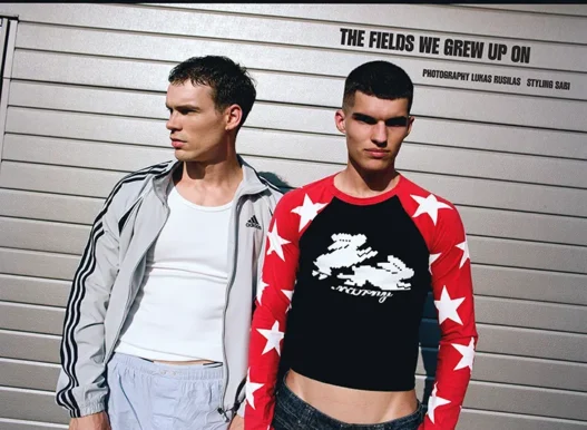 Models Edvardas Bogadelščikovas and Egidijus Janukonis in The Fields We Grew Up On editorial