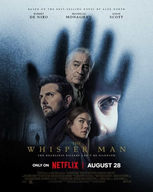 Robert De Niro, Adam Scott and Michelle Monaghan on Netflix’s The Whisper Man movie poster
