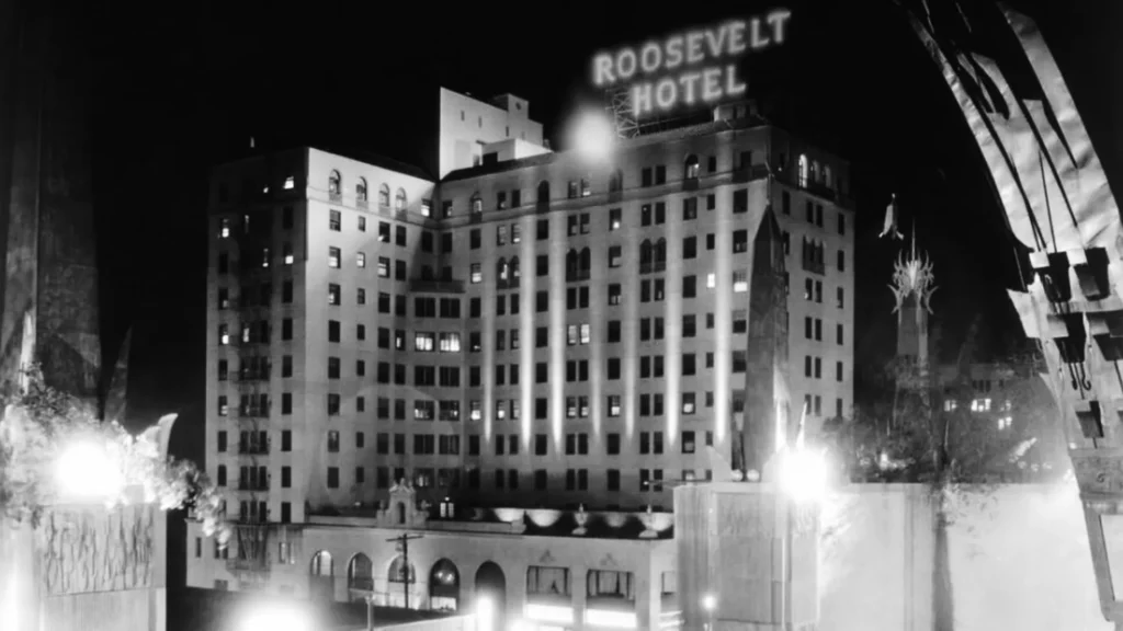 Archival Old Hollywood hotel image featured in Cultured Elegance's video countdown