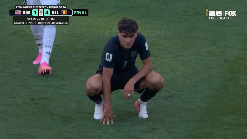 USA and Belgium players during a late Round of 16 highlight at the FIFA World Cup 2026.