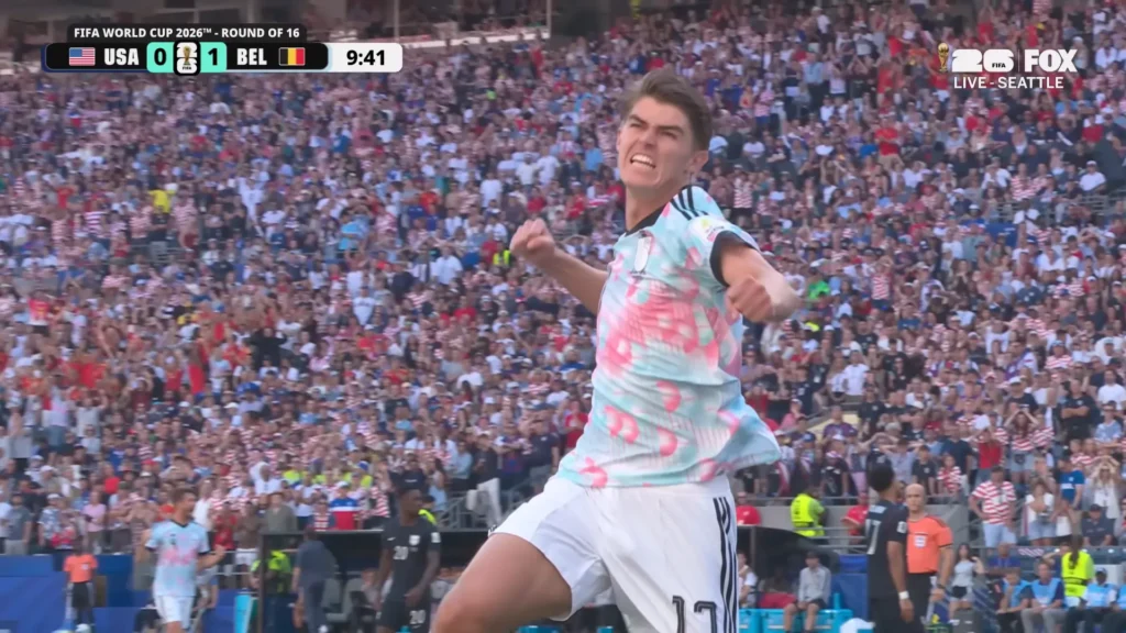 USA attacks against Belgium during the FIFA World Cup 2026 Round of 16 highlights.