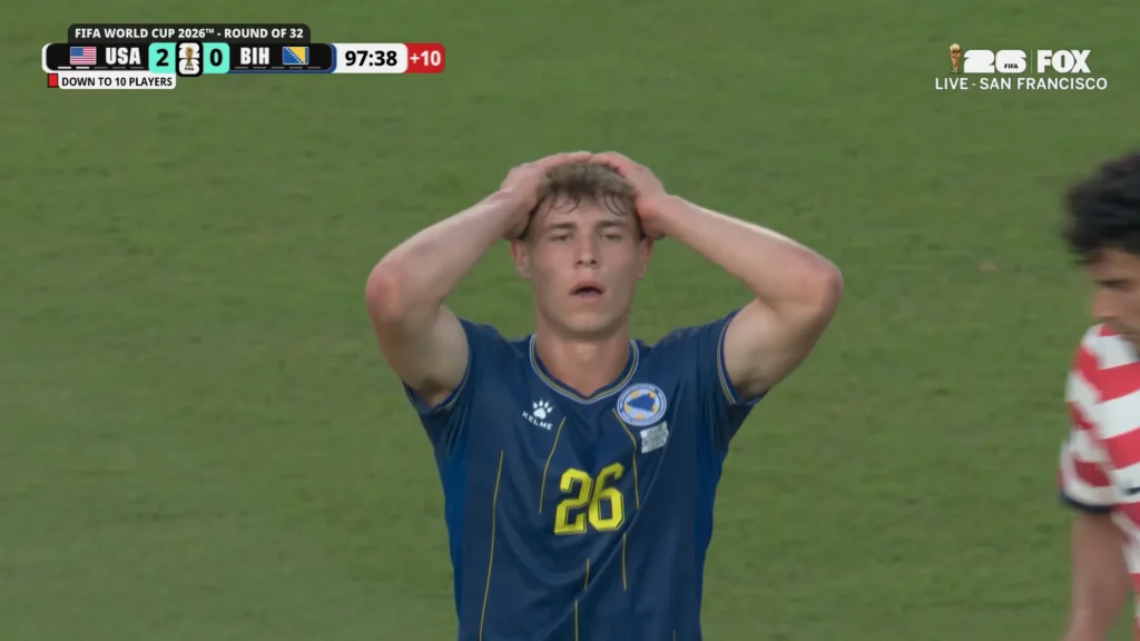 United States vs. Bosnia and Herzegovina Round of 32 highlight screenshot from the 2026 FIFA World Cup.