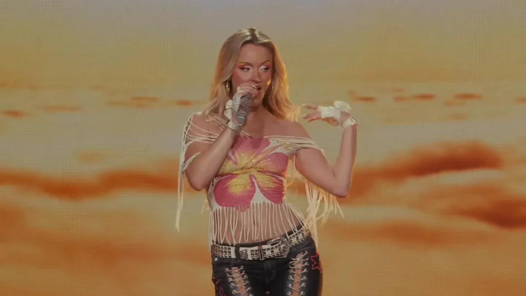 Wide stage view of Zara Larsson’s live Montreux Jazz Festival production