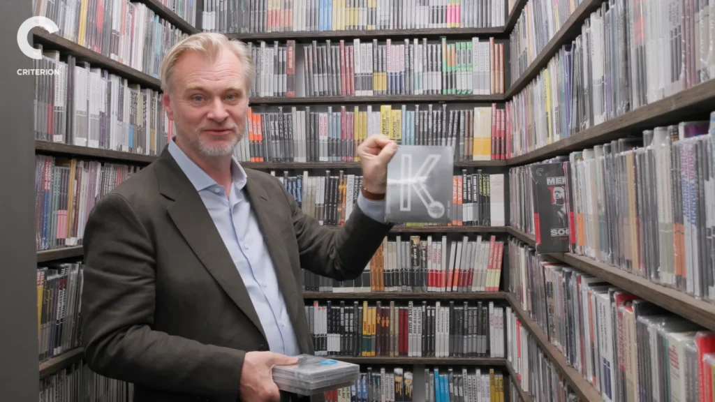 Christopher Nolan selecting films during his Criterion Closet Picks visit