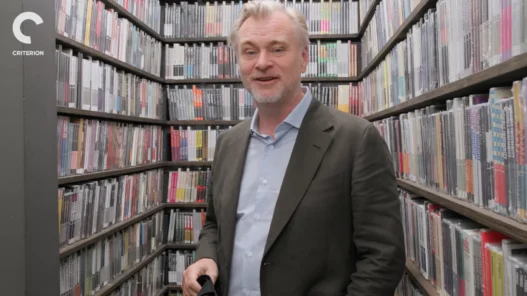 Christopher Nolan selecting films during his Criterion Closet Picks visit