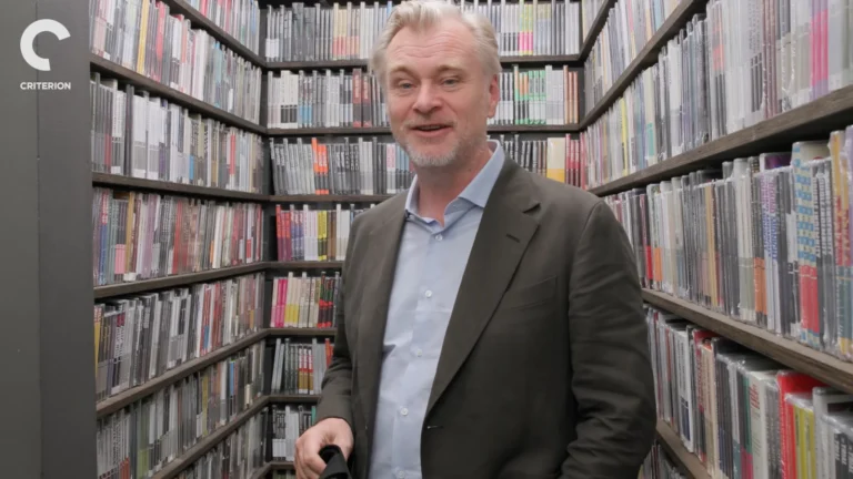 Christopher Nolan selecting films during his Criterion Closet Picks visit