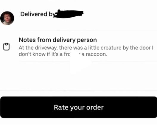 DoorDash delivery message warning about a little creature near a Florida front door before the baby alligator reveal
