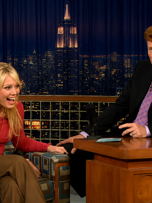 Hilary Duff laughing during her Late Night interview with Conan O’Brien