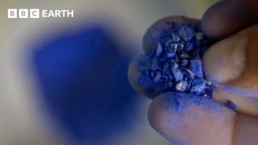 Vivid natural ultramarine pigment made from blue lapis lazuli stone