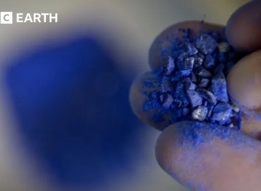Vivid natural ultramarine pigment made from blue lapis lazuli stone