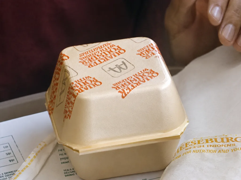 A McDonald’s Quarter Pounder box and meal packaging from 1990
