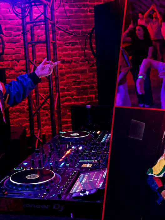 Header image for INYIM Media showing La Roux’s Elly Jackson DJing at Catch One in Los Angeles with the headline “They Vibed. We Danced.” plus crowd and event photo insets.