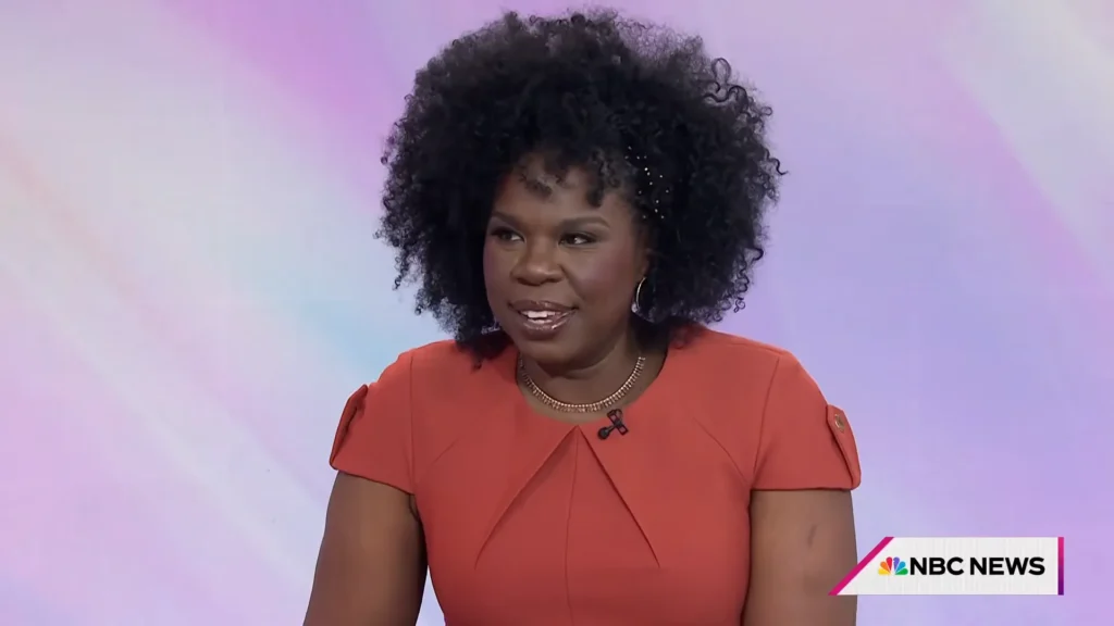 Leslie Jones examines an item from Studio 1A while roasting the TODAY set