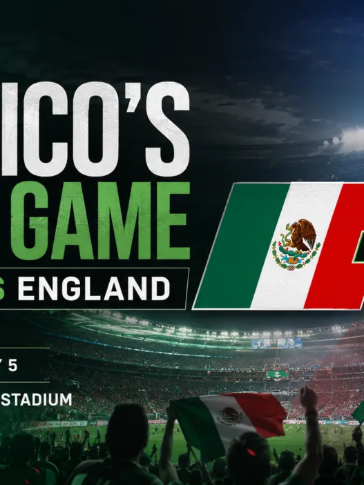 FIFA World Cup 2026 graphic for Mexico’s next game against England in the Round of 16 at Mexico City Stadium