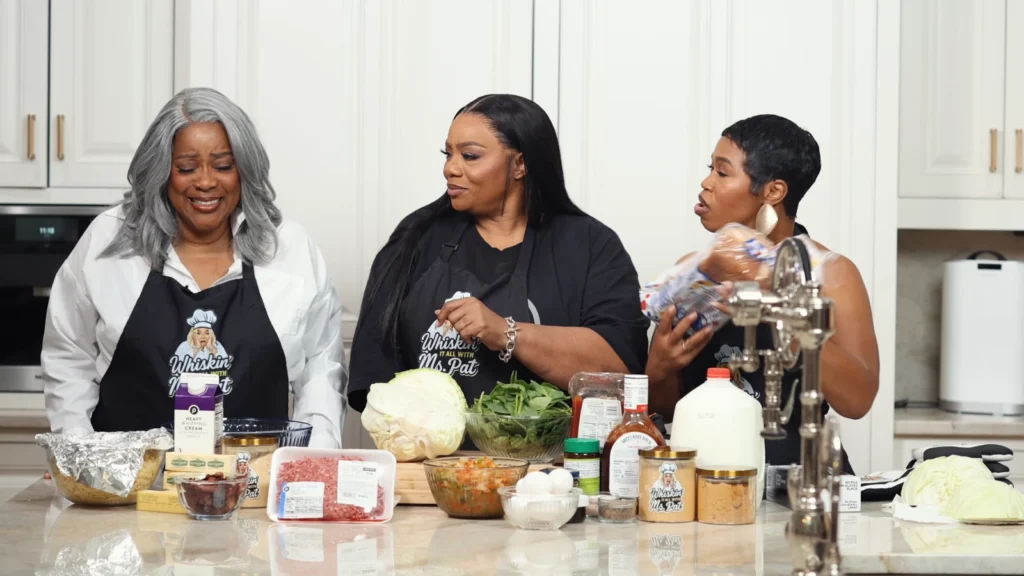 Miss Pat, Loretta Devine and Danni Rose at the end of the cooking episode