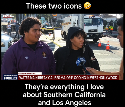 Two Inland Empire Supreme shoppers during their viral FOX 11 interview in West Hollywood