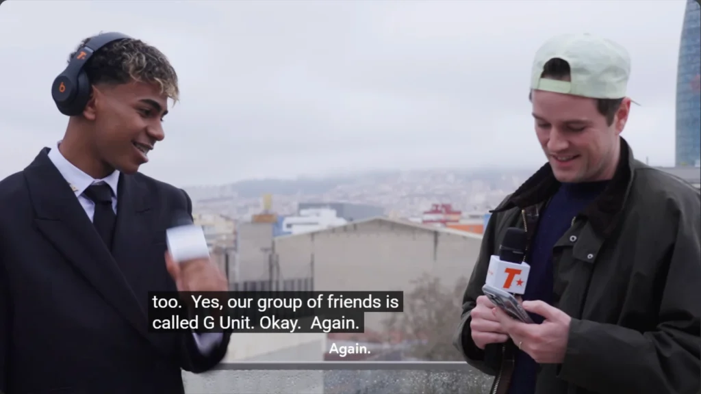Lamine Yamal taking part in Track Star's music guessing challenge in Barcelona