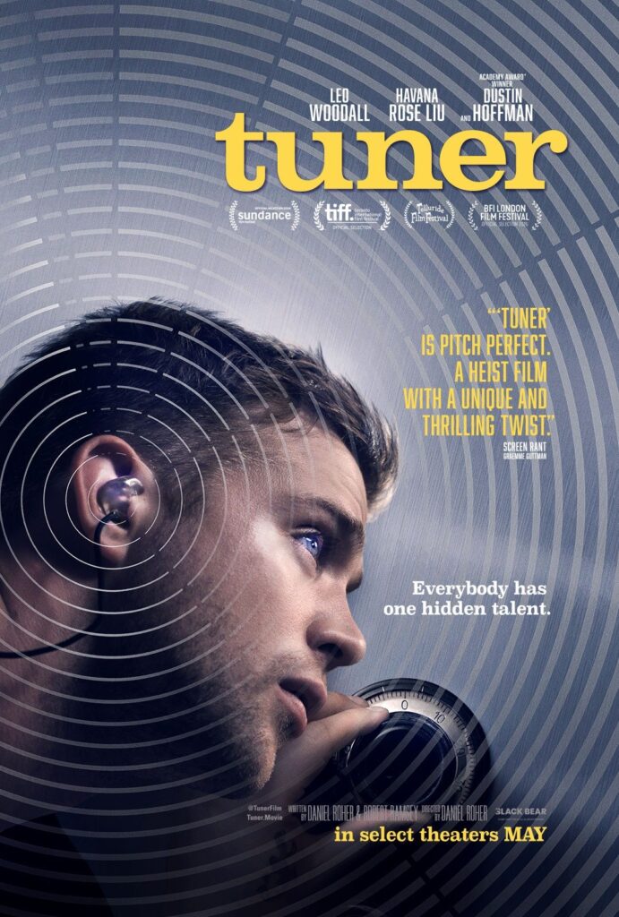 Official Tuner poster with circular sound-wave graphics surrounding a close-up profile and safe dial