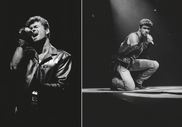 George Michael performing during the 1988 Faith Tour concert film