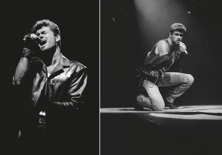 George Michael performing during the 1988 Faith Tour concert film