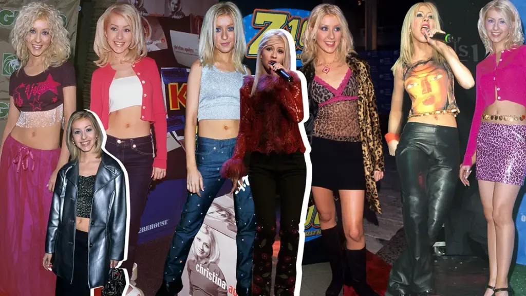 Christina Aguilera in imagery from her 1999 debut album era