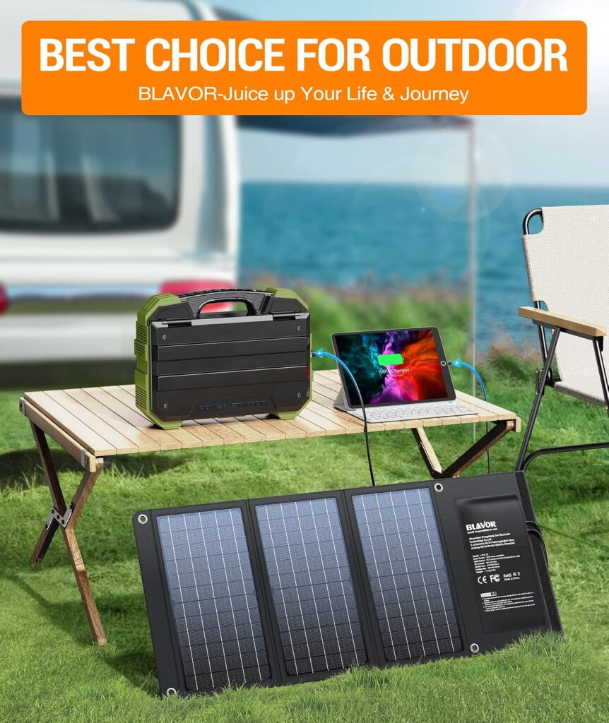 BLAVOR 30W foldable solar charger opened to display its portable solar panels
