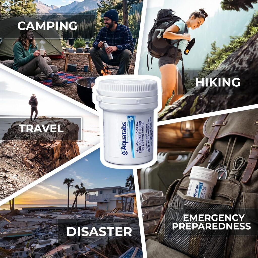 Aquatabs 397mg emergency water purification tablets in their package