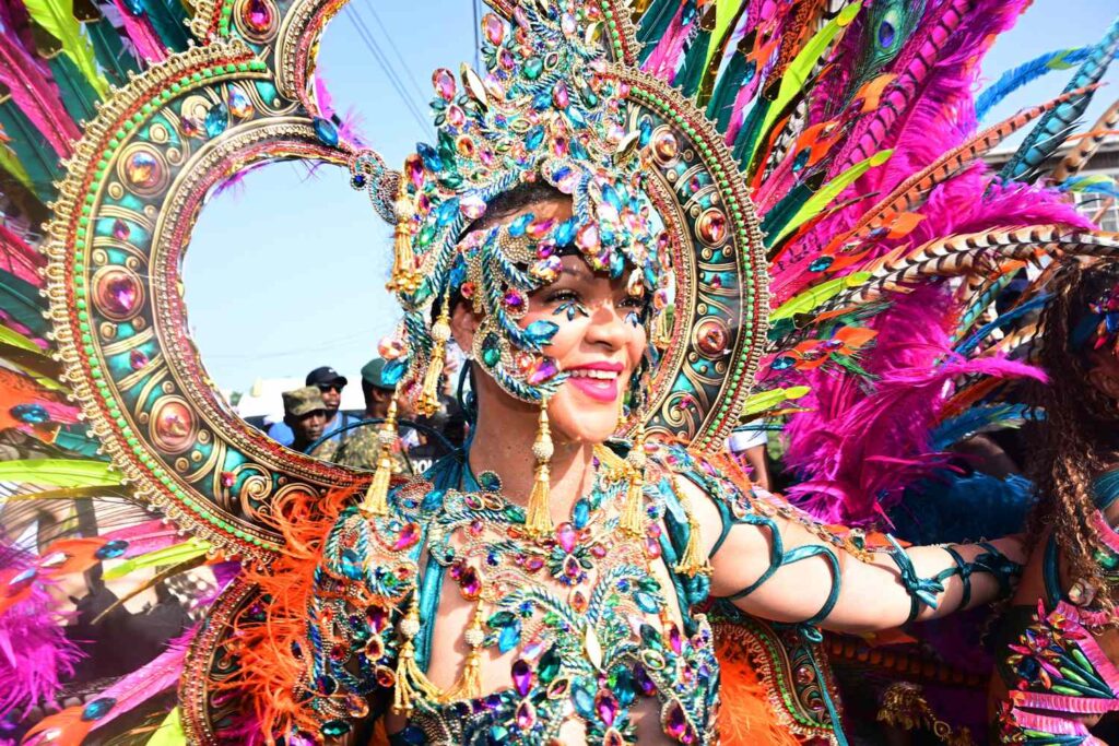Rihanna wearing a jeweled Carnival costume at Barbados’ 2026 Grand Kadooment Day parade
