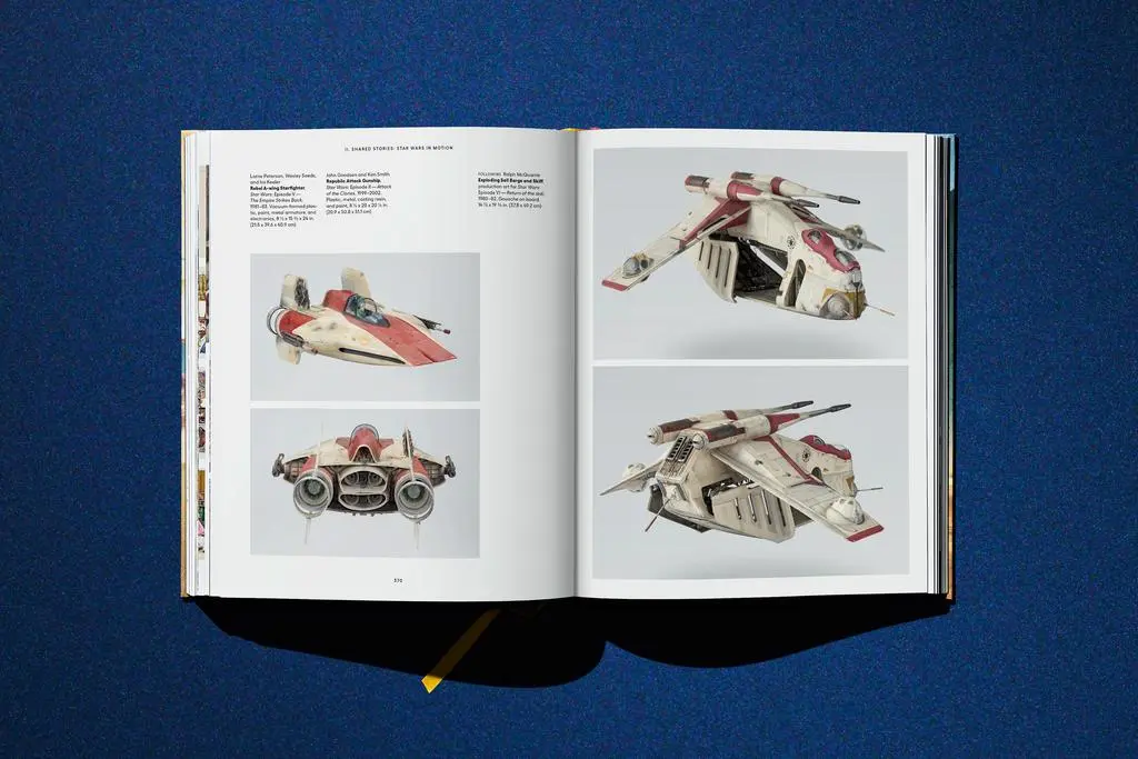Open Lucas Museum of Narrative Art book showing vehicle and design studies across a white spread.