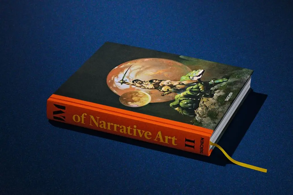 Closed second volume of the Lucas Museum of Narrative Art TASCHEN publication with fantasy cover art and an orange spine.