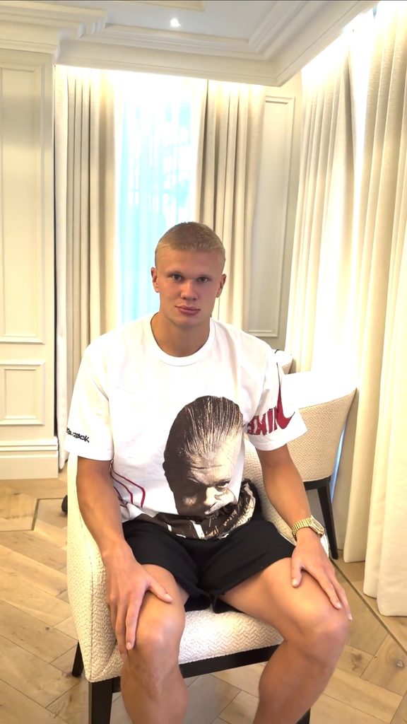 Screenshot from Erling Haaland's social media haircut reveal.