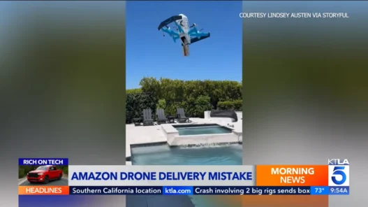 Amazon Prime Air drone delivery over a swimming pool during the Richmond, Texas delivery mishap