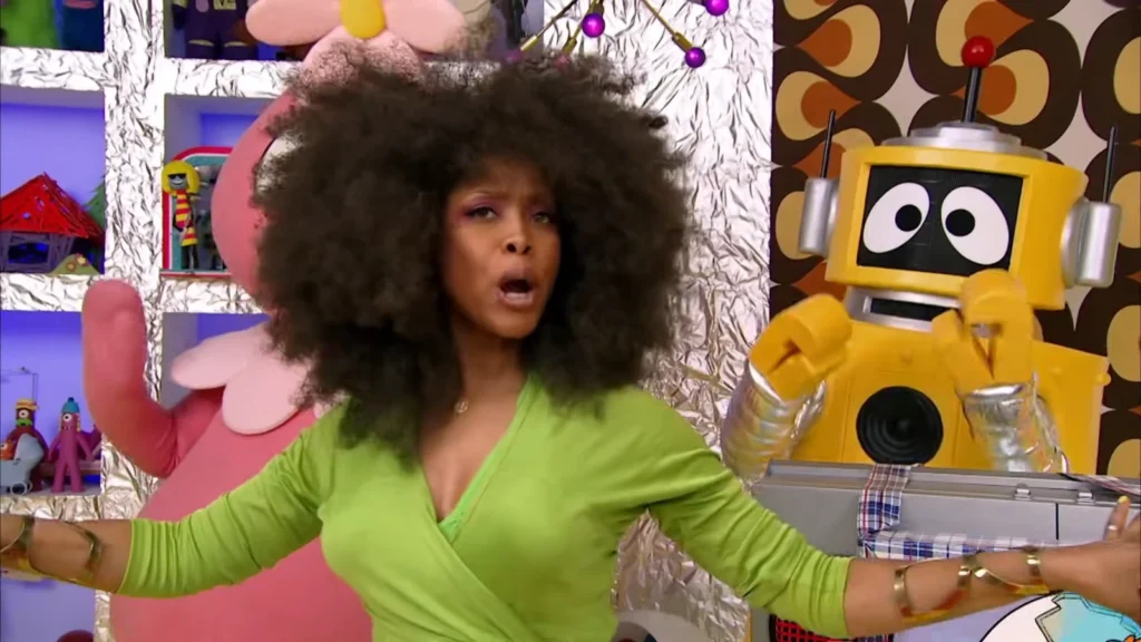 Erykah Badu in the Yo Gabba Gabba Birds animated music video